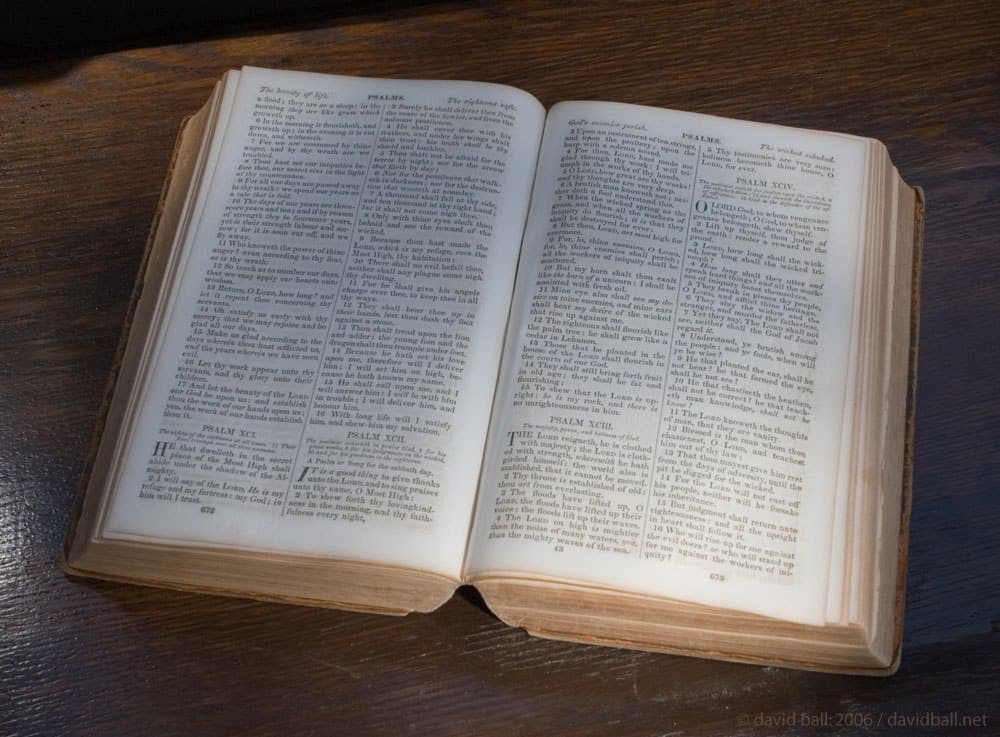 An open 19th-century family Bible